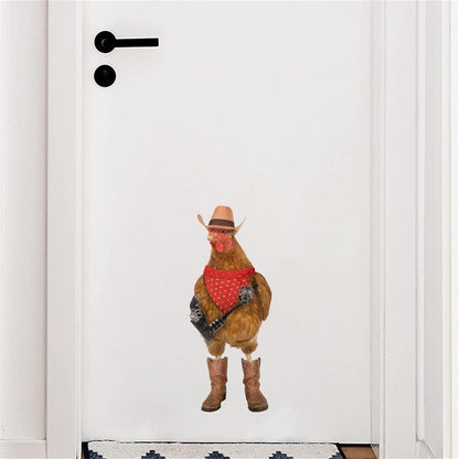 Cool Cowboy Chicken Wall Stickers Peel and Stick, Chicken Lover Gifts Window Stickers Removable, Funny Farm Chicken Wall Decals Decor, Weird Gifts for Friends
