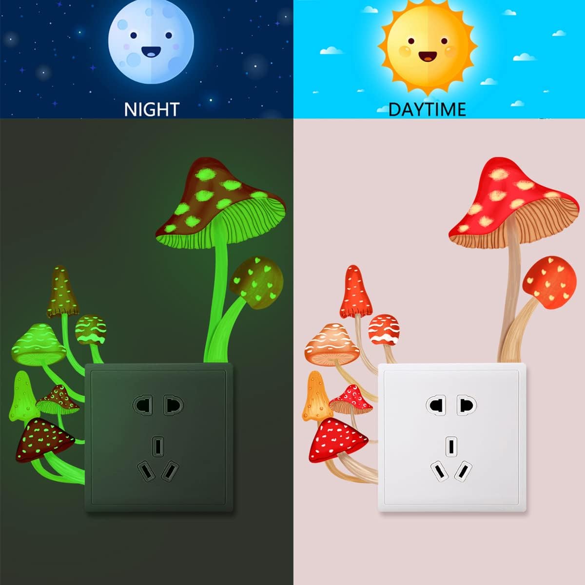 Luminous Window Wall Decals Switch Sticker Decoration Stickers for Home Office School Mushroom