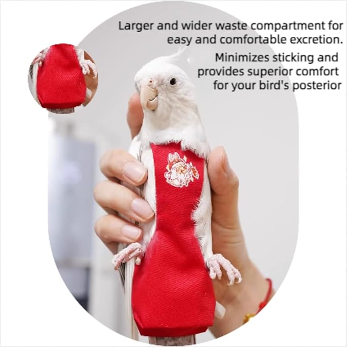 MANON ROSA Bird Diapers Leash Set Washable Reusable Handmade Flight Suit Waterproof Inner Layer - Protective Parrot Nappy Clothes Parakeets Macaws Budgies Canaries (Red3,Zebra Finch)