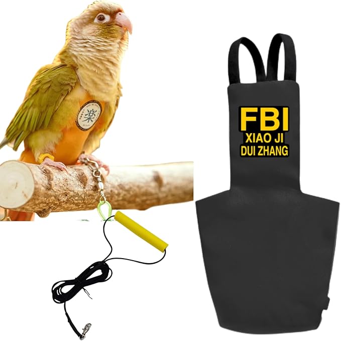 MANON ROSA Bird Diapers Leash Set Washable Reusable Handmade Flight Suit Waterproof Inner Layer - Protective Parrot Nappy Clothes Parakeets Macaws Budgies Canaries (Black2,Cockatiel)