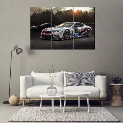Black and White Pictures Sports Car Painting Canvas 3 Pieces Canvas Wall Art Modern Artwork Home Decorations for Living Room Bedroom Giclee Wooden Frame Gallery-wrapped Ready to Hang 28 x 14inch x 3