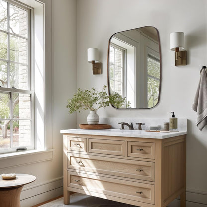 ANDY STAR Brushed Bronze Mirror, 28x36 Inch Stainless Steel Metal Frame Oblong Bathroom Mirror for Vanity, 1’’ Deep Wall Mounted Vertically/Horizontal