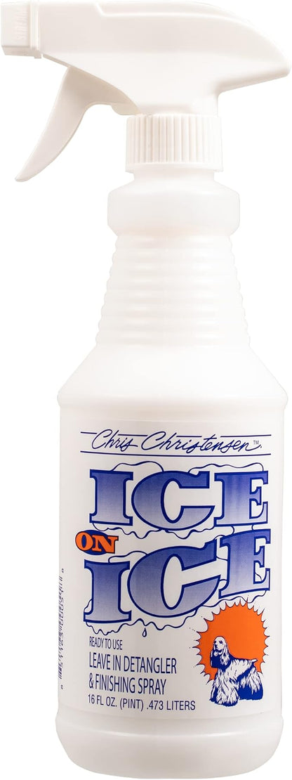 Chris Christensen Universal Slicker Brush and Ice on Ice Finishing Spray Grooming Bundle - Purple, Small - For All Breeds and Coat Types, Detangling, Extra Large Pins, Ready to Use, 16 oz