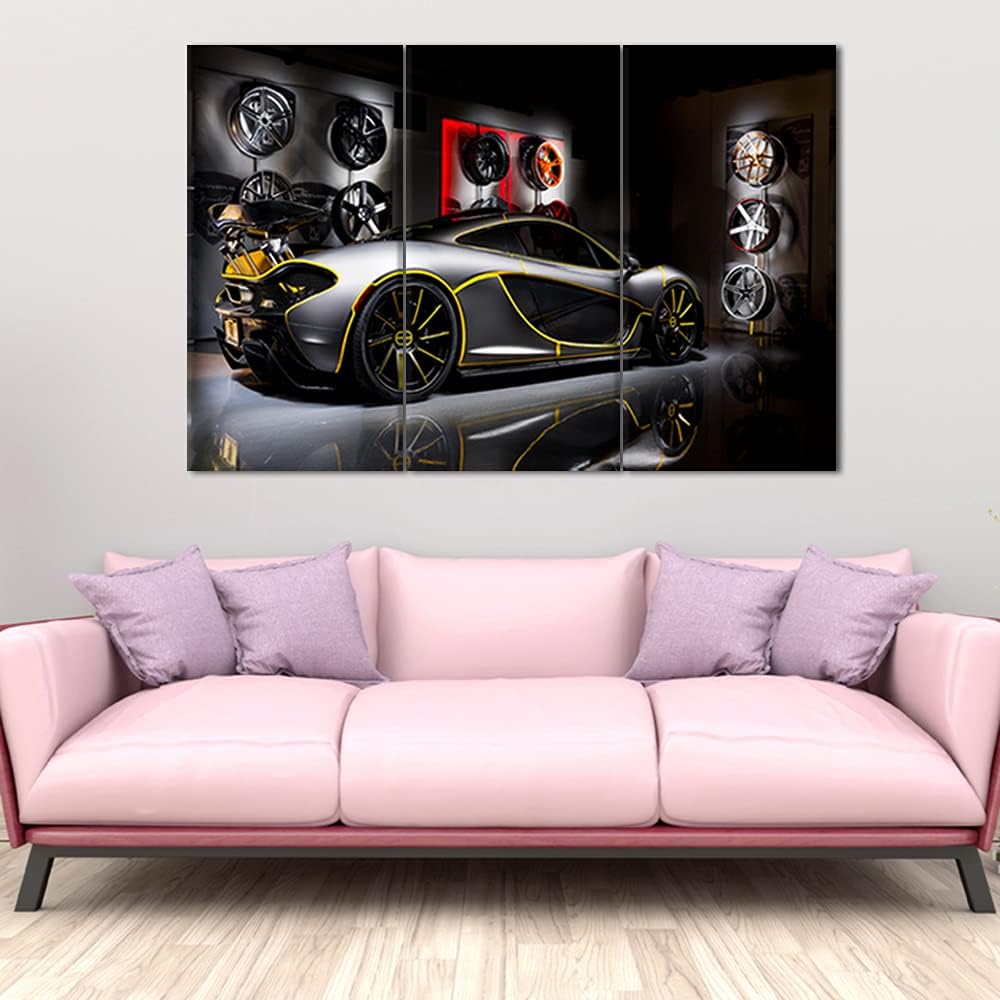 Art Work for Home Walls Sports Car Painting Pictures Canvas Artwork Home Decorations for Living Room Bedroom Giclee Wooden Frame Stretched Ready to Hang Posters and Prints - 12 x 24 inch x 3 Panels