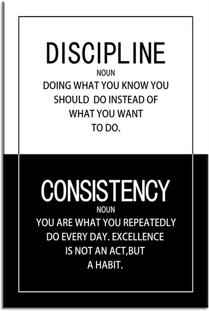 Discipline Consistency Noun Inspirational Wall Art for Office Motivational Posters Picture Prints Canvas Modern Home Decor Painting Artwork for Stretched and Framed Ready to Hang [24''W x 36''H]