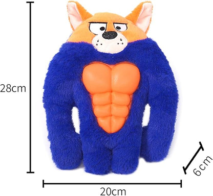 Tough Dog Toys for Heavy Chewers, Interactive Plush Dog Chew Toys with Rubber Muscles, Squeak Dog Toys for Aggressive Chewers, Dog Toy for Small Medium Large Breed (Bodybuilders Fox)