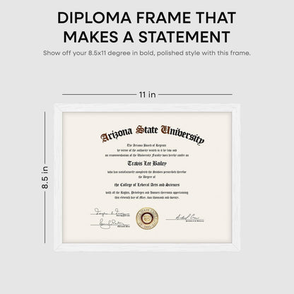Homeforia 8.5 x 11 Diploma Frame White Wood, High End Oak 8.5x11 Certificate Frames, 11x8.5 Document Frames for Wall or Tabletop, 8.5 by 11 Award White Wooden Frame, Tempered Glass, Wall Kit, Set of 1