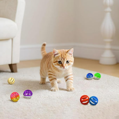 Cat Toys for Indoor Cats, Cat Toys Balls, 20 Packs Interactive Cat Toy Set with Colorful Bell, Jingle Bell, Rainbow, Pompom and Sisal Ball for Kittens