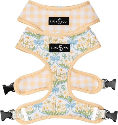 Lucy & Co. Reversible Dog Harness - Water-Repellent Neoprene, Dual-Print Design, Easy Swap Style, Adjustable Comfort Fit - Sunshine Daffodils Reversible Harness - Small