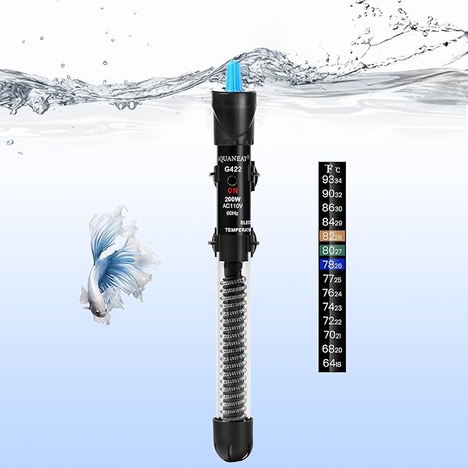 AQUANEAT Aquarium Heater, 200W Fish Tank Heater, Adjustable Submersible Water Thermostat with Thermometer