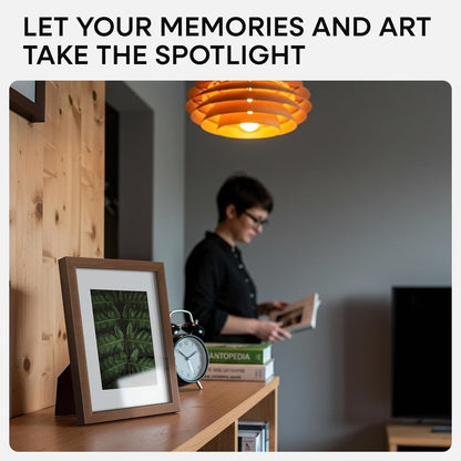 Homeforia A5 Picture Frame Brown, High-End Dark Oak 5.8x8.3 Wood Frame Matted to 4.1x5.8 inch Photo, A5 Size Walnut Wooden Frames with Mat A6 Print, 5.8 x 8.3 Frame, Tempered Glass, Wall Kit, Set of 1