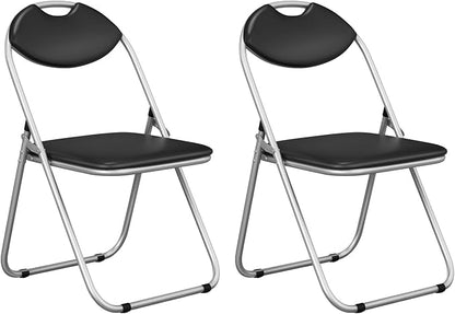 S AFSTAR Folding Chairs Set of 2, Metal Folding Chairs with Carrying Handles, Padded Seats, Non-Slip Foot Pads, Indoor & Outdoor Foldable Padded Chairs for Home Office Reception Room Church, Black