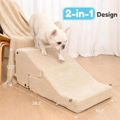 3-Step Dog Stair and Ramp for Small Dogs and Cats, Pet Steps for Sofa and Couch with Non-Slip Bottom, Beige