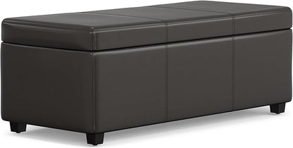 SIMPLIHOME Avalon 44 inch Wide Contemporary Rectangle Lift Top Rectangular Storage Ottoman in Tanners Brown Vegan Faux Leather, Assembled, for the Living Room, Entryway and Family Room.