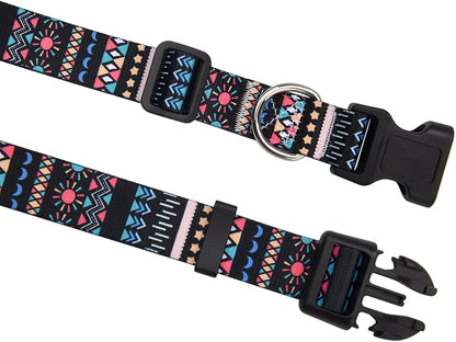 MarukoPet Dog Collar, Adjustable for Small Medium Large Dogs Puppy, Cute Design with Bohemia Floral Tribal Geometric Patterns Boys Girls Dog Collar(Black Bohemia-L)