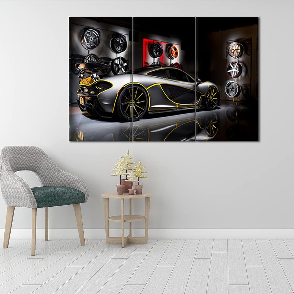 Art Work for Home Walls Sports Car Painting Pictures Canvas Artwork Home Decorations for Living Room Bedroom Giclee Wooden Frame Stretched Ready to Hang Posters and Prints - 12 x 24 inch x 3 Panels