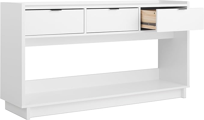 Prepac White Simply Modern Entryway Table, Narrow Console Table with 3 Drawers, Media Console with Storage, 15.75" D x 60.25" W x 32" H