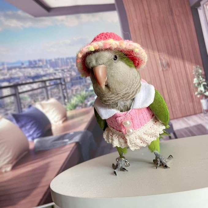 Bird Diaper Flight Suit - Pink Top Bird Clothes Cosplay Photo Prop for Parrots, Lovebirds, Parakeets, Cockatiels & Small Animals (Necked Parakeet)