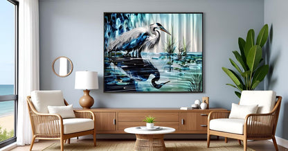 Yihui Arts Elegant Blue and Silver Heron Metal Wall Art for a Modern and Contemporary Home Decor Accent