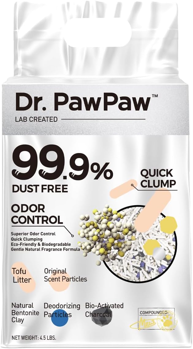 Tofu Cat Litter, Dr. PawPaw Clumping Cat Litter, Natural Tofu Scent 4.5 lb, Dust-Free Keep Kitty Tidy, Superior Odor Control Keep Step Fresh