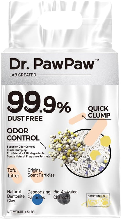 Tofu Cat Litter, Dr. PawPaw Clumping Cat Litter, Natural Tofu Scent 4.5 lb, Dust-Free Keep Kitty Tidy, Superior Odor Control Keep Step Fresh