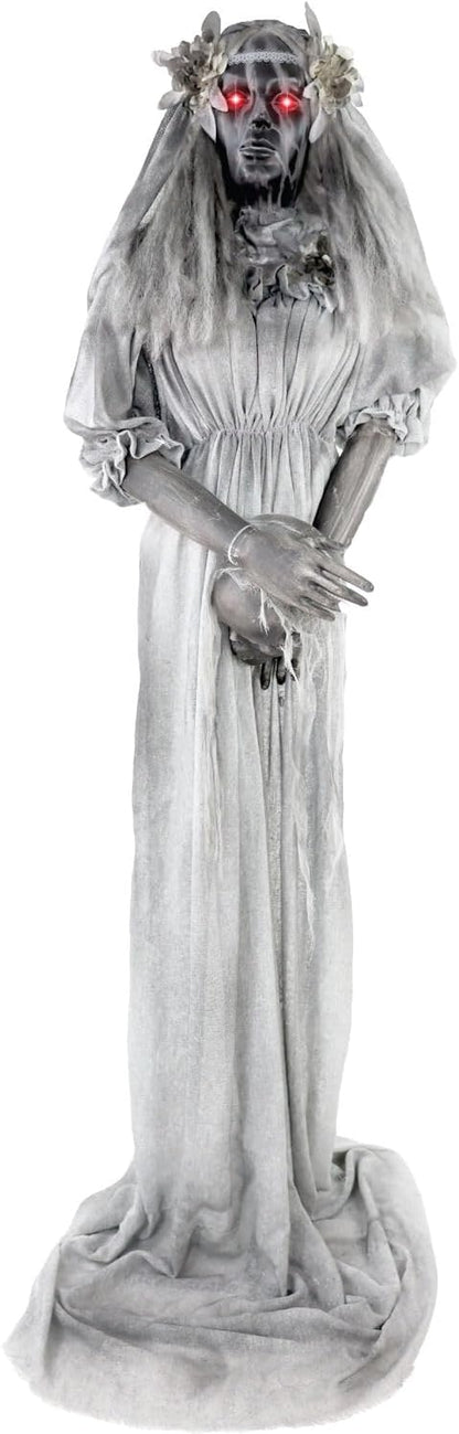 Haunted Hill Farm Lifesize Animatronic Scary Haunted Lady Statue with Touch Activated Lights and Sound, Battery-Operated Indoor or Covered Outdoor Halloween Decoration