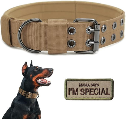 Tactical Dog Collar Military Adjustable Dog Collars Soft Nylon Training Collar with Patch Heavy Duty Metal Buckle Collars for Medium Large Dogs (Brown, XL)