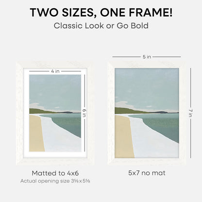 Homeforia White Picture Frames 5x7, High End Oak 5x7 Wooden Frame with Mat 4x6 Art, 5 x 7 White Wood Frames Matted to 4 x 6 inch Photo, 7by5 Wall or Tabletop Frame, Tempered Glass, Wall Kit, Set of 1