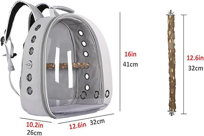 Bird Carrier Backpack with Wood Perch, Transparent Bird Travel Cage, Portable Pet Carrier Backpack, Breathable Hangbag for Vet Transport Camping Hiking (Purple)
