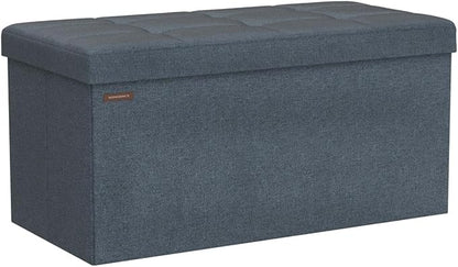 SONGMICS Mazie Collection - 30 Inches Folding Storage Ottoman Bench, Ottoman Foot Rest, End of Bed Bench, Storage Chest, Load 660 lb, for Living Room, Bedroom, Entryway, Misty Blue ULSF047Q01