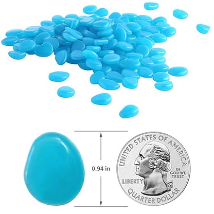 Glow in The Dark Pebbles for Outdoor Decor, Garden Lawn Yard, Aquarium, Walkway, Fish Tank, Pathway, Powered by Light or Solar-Recharge Repeatedly, Luminous Pebbles (Blue-200)