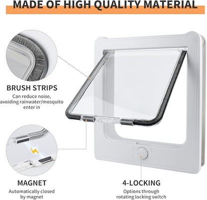 NAMSAN Cat Door Interior Door, White, Flap Opening 7.1" x 7.3", 4 Way Locking Cat Door for Exterior Door, Weatherproof Pet Door for Kitten Small Dogs, Cat Flap Doors for Wooden/Metal Door, Window