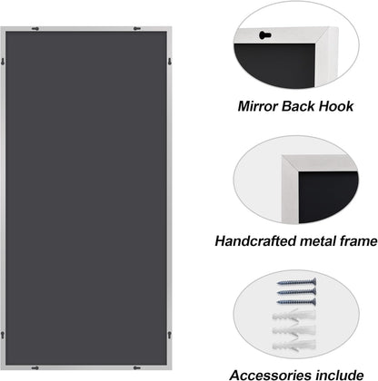 Silver Bathroom Mirror for Wall, 30x60 Inch Rectangle Mirrors with Metal Frame, Modern Vanity Large Wall Mirror for Bathroom Living Room, Entryway Hangs Horizontal or Vertical