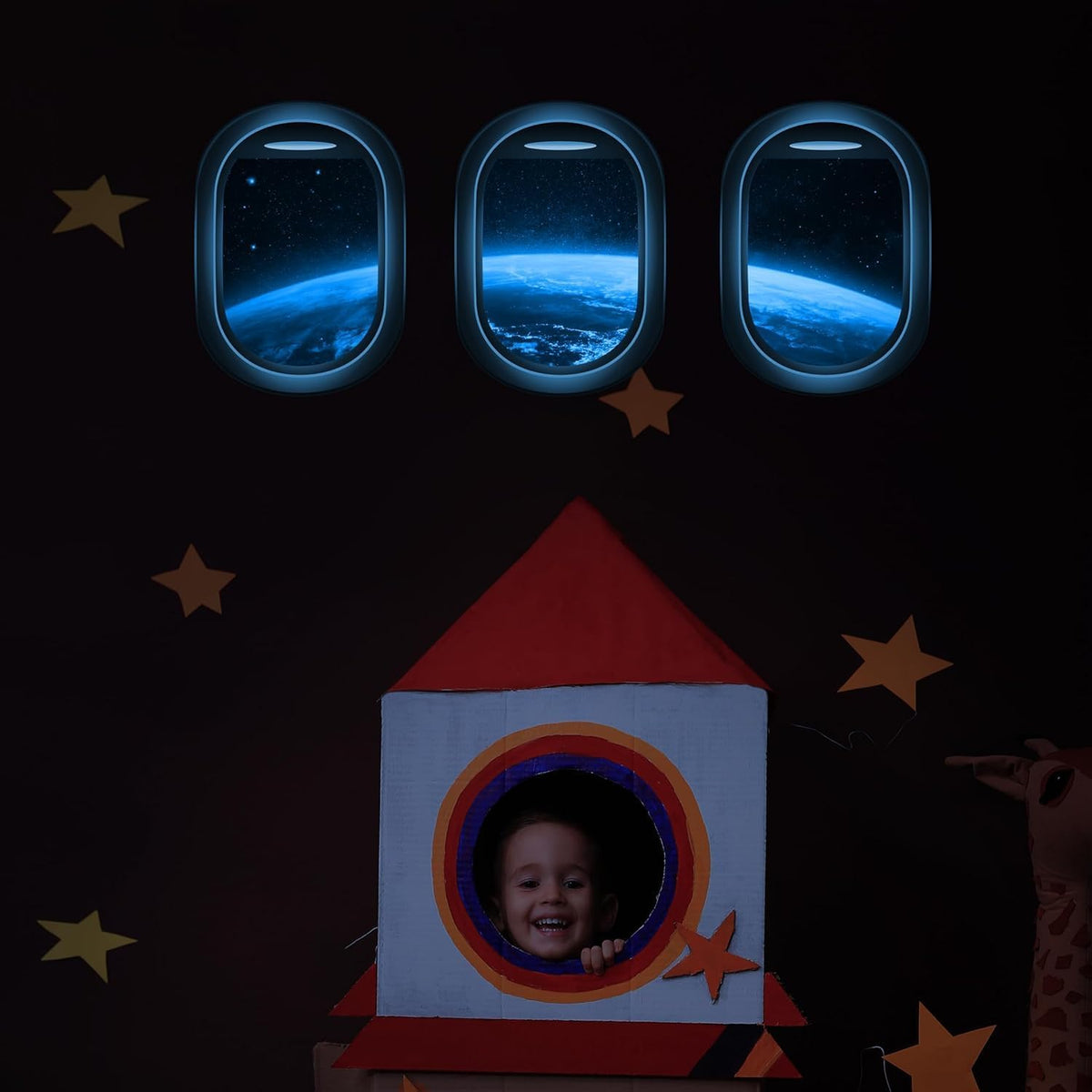 Quanhaigou Glow in The Dark 3D Space Wall Decals, Set of 3 Galaxy Window Stickers for Wall,Planet Themed Room Decor for Kids Boys