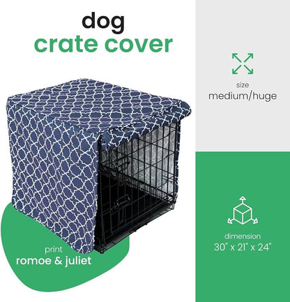 Molly Mutt Romeo & Juliet Dog Crate Cover, 100% Cotton Canvas Cover with 2 Roll-Up Panels, Ideal for Dog or Cat Crate, Durable, Washable, and Free of Harmful Chemicals, 30" x 21" x 24"