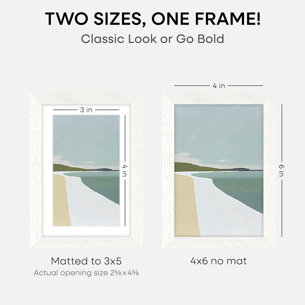 Homeforia White Picture Frames 4x6, High End Oak 4x6 Wooden Frame with Mat 3x5 Art, 4 x 6 White Wood Frames Matted to 3 x 5 inch Photo, 6by4 Wall or Tabletop Frame, Tempered Glass, Wall Kit, Set of 1