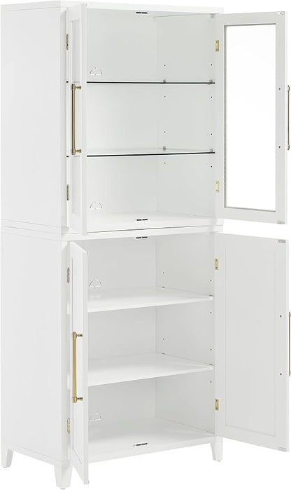 Crosley Furniture Roarke 2-Piece Glass Door China Hutch Kitchen Pantry Storage Cabinet Set, Dining Room, White