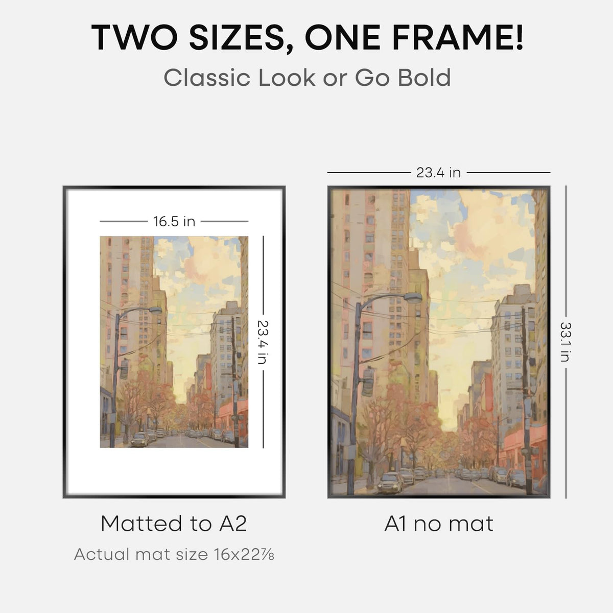 Homeforia A1 Poster Frame Black, High End Metal 23.4 x 33.1 inch Large Picture Frames with Mat 16.5 by 23.4 for Photo, A1 Size Frames Matted to A2 Print, 23.4x33.1 Thin Frame, Tempered Glass, Set of 1