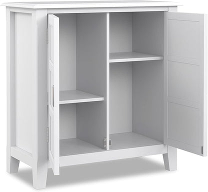 SIMPLIHOME Burlington SOLID WOOD 30 inch Wide Transitional Low Storage Cabinet in White for the Living Room, Entryway and Family Room