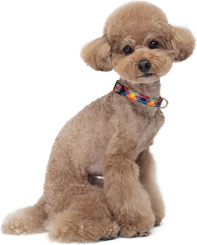 Reflective Dog Collar for Small Dogs, Cute Boho Adjustable Heavy-Duty Nylon Puppy Collar for Boy and Girl Female, Soft Pet Accessories with Quick Release Buckle, Colorful Tartan