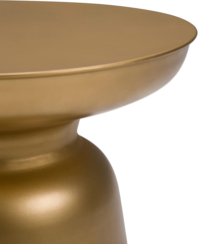 SIMPLIHOME Toby Metal Table - 17 inch Wide Solid Iron Drum Accent Table in Gold, Industrial Side or End Table for Living Room, Bedroom or Entryway with Sculptural Design, Assembled
