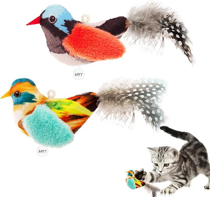 Catnip Cat Toys Satisfy Cat's Natural Hunting Instintion for Indoors Cats Feather Toys Interactive with Lifelike Chirp Sound Chirping Bird Kitten Toy (2 Pack)