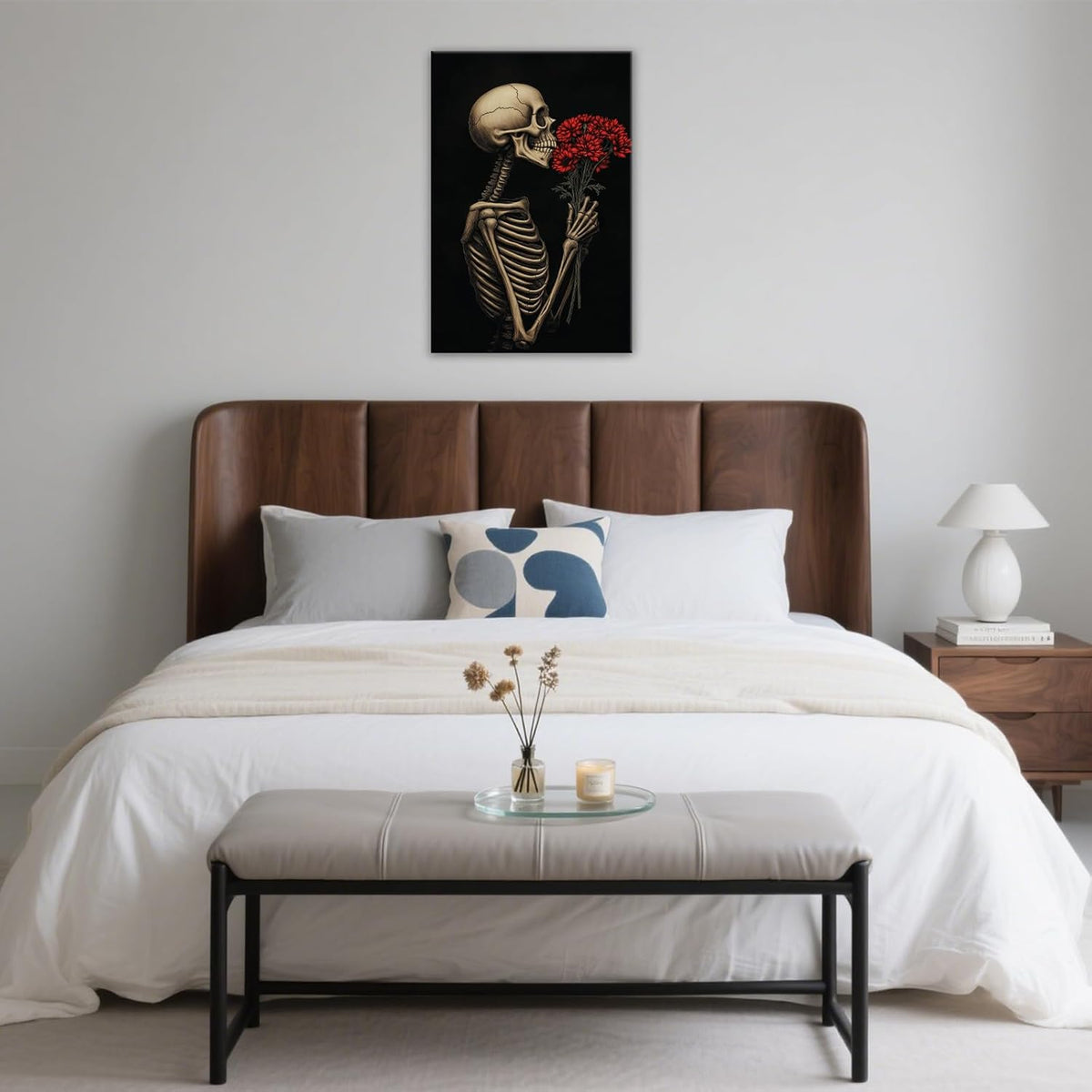 OAAPITI Red Rose Skull Wall Art Dark Themed Skeleton Painting Modern Artwork for Gothic Home Decor(Artwork-5,12"x18")