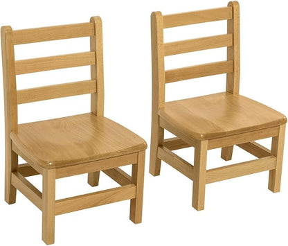 Kids Wooden Chair Set, Fully Assembled Youth Ladderback Wood Chairs for Children, 13" Seat Height for Ages 6-9 (Set of Two)
