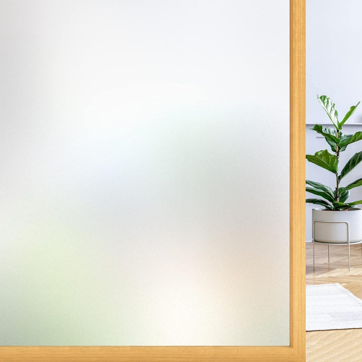 rabbitgoo Window Privacy Film, Frosted Glass Window Clings, Static Cling UV Heat Blocking Door Stickers for Home Bathroom, Removable Indoor Decal Coverings Day and Night, Pure, 11.8 x 157 Inches