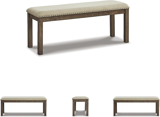 Signature Design by Ashley Moriville Casual Rustic Upholstered Dining Bench, Grey & Brown