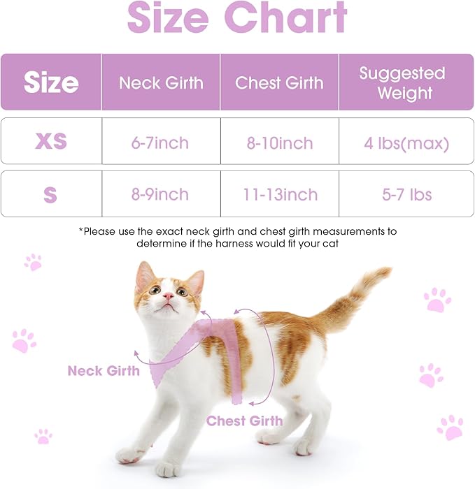 Cat Harness and Leash Set for Walking Escape Proof, Soft Adjustable Kitten Harness Breathable Mesh with Reflective Strips Harness for Kitty Puppy Bunny(Purple,XS)