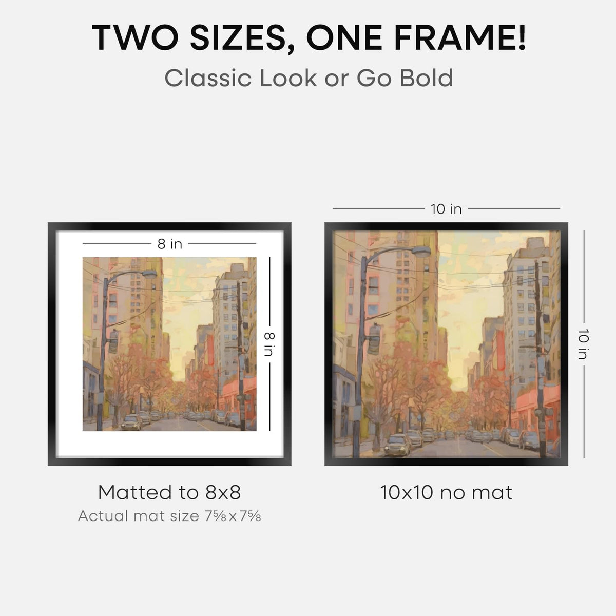 Homeforia 10x10 Black Picture Frame, High End Metal 10 by 10 Square Frames with Mat 8 x 8 Opening, 10by10 Poster Frames Matted to 8x8 Photo, Wall or Tabletop Frames, Tempered Glass, Wall Kit, Set of 1