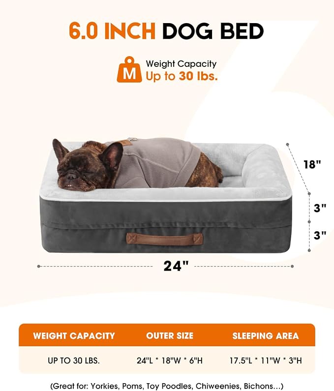 Upvilla Orthopedic Dog Bed, Four-Sided Small Dog Sofa, Washable Cover Gray | Removable Waterproof Dog Bed Cover, Egg-Crate Orthopedic Foam, Built-In Carry Handle, Indoor Small Pet Beds, Cat Beds