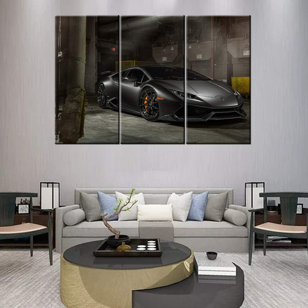 TUMOVO Big 3 Piece Set of Black Car Canvas Wall Art/Canvas Print Poster Picture / LP610-4 Sports Car Wall Painting on Canvas/Home Wall Decoration on Canvas - 40 x 20inch x 3 Panels